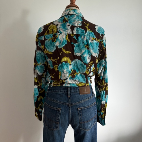 Jones New York Sport - Brown and Blue Floral Long Sleeve Button Down Shirt - Picture 8 of 11